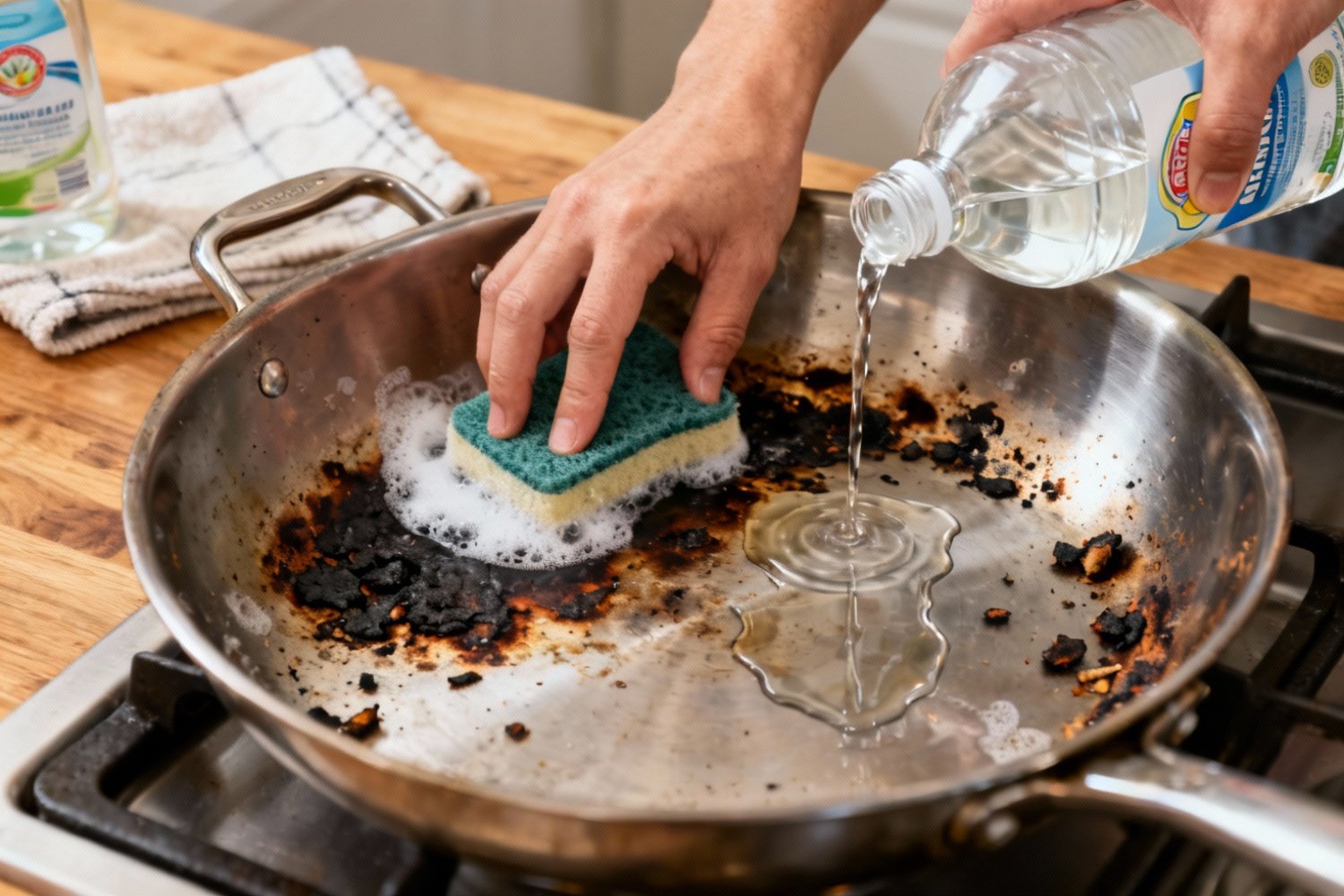 How To Clean a stainless steel pan with burnt food ...